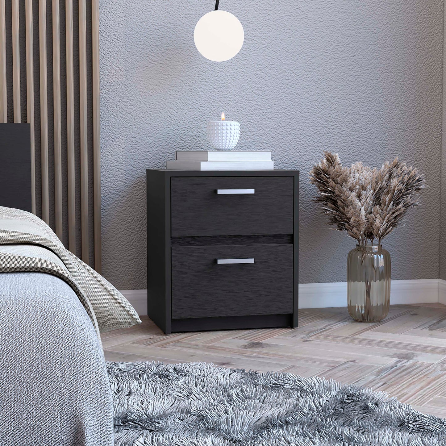 Trivor 2 Drawers Nightstand , End Table, Side Table Metal Handles -Black