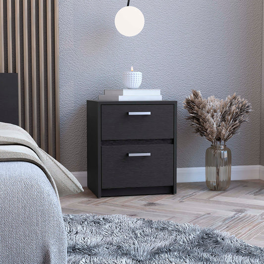 Trivor 2 Drawers Nightstand , End Table, Side Table Metal Handles -Black