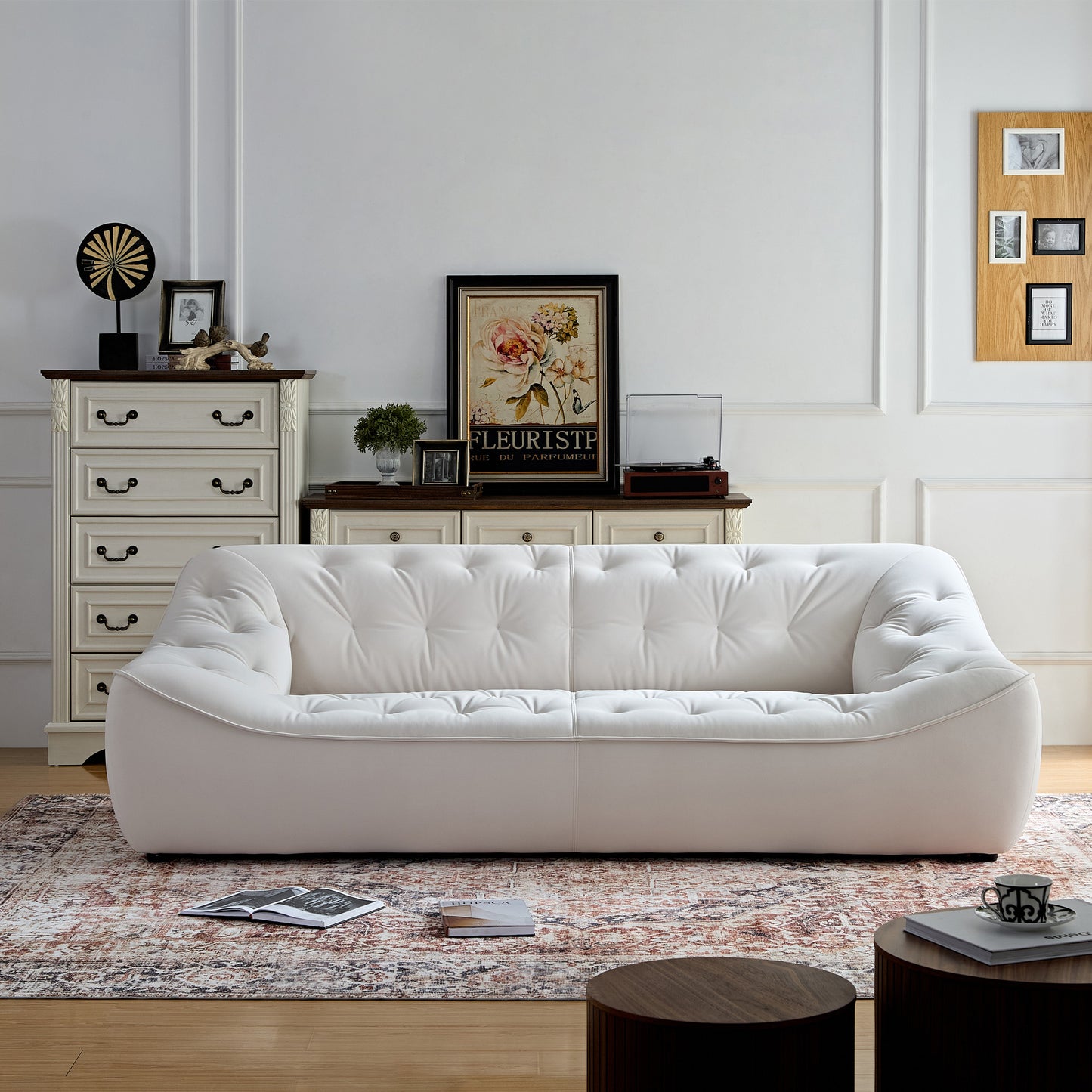 WKS10W White  sofa with , durable fabric, solid wood frame, high density sponge filler