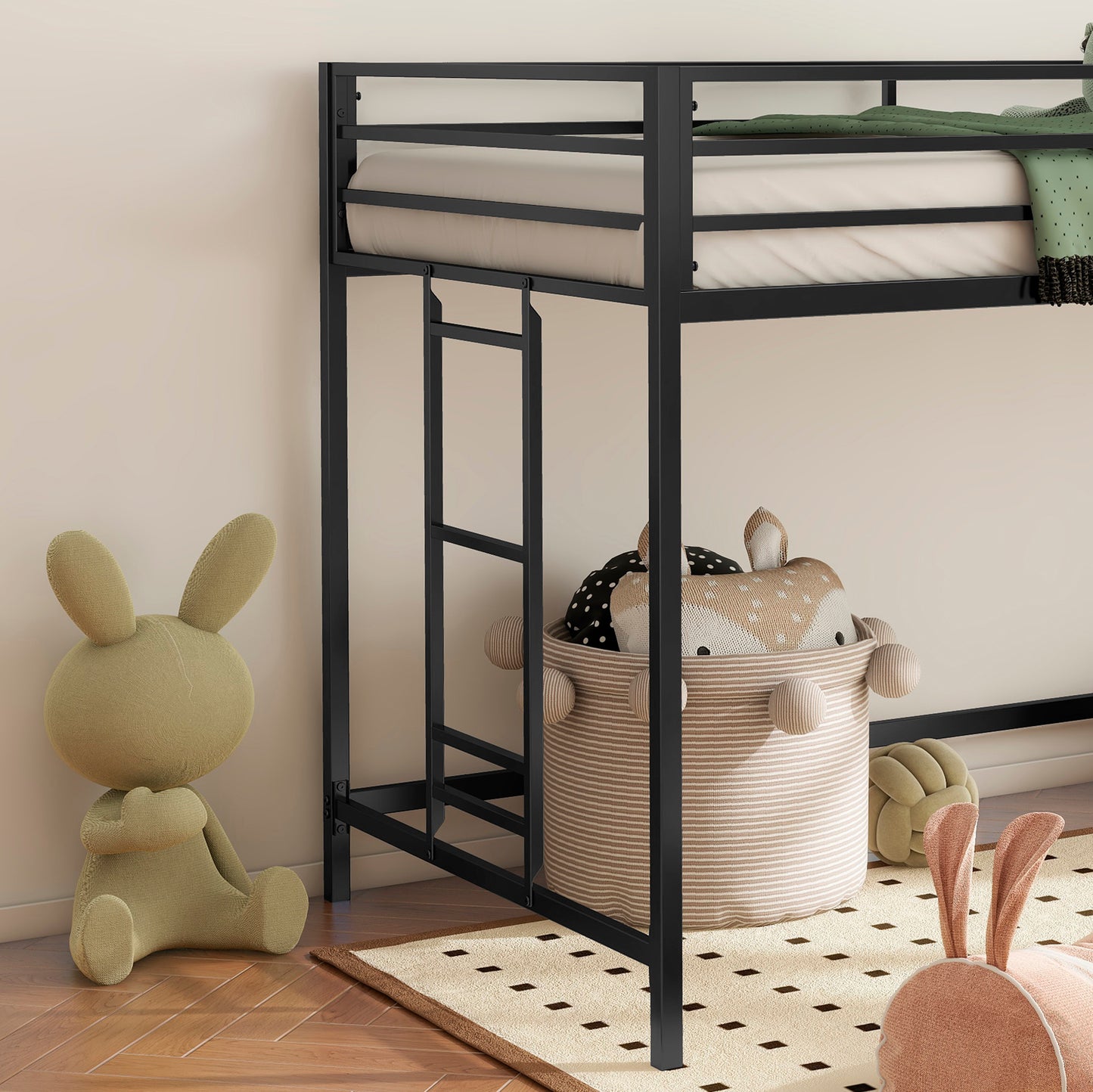 Adam sturdy junior twin loft bunk black for kids with easy climbing ladder, space saving