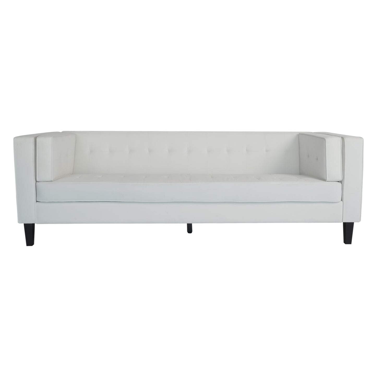 3-Seater Sofa, Upholstered Tufted Coach, Velvet Sofa, Ivory White