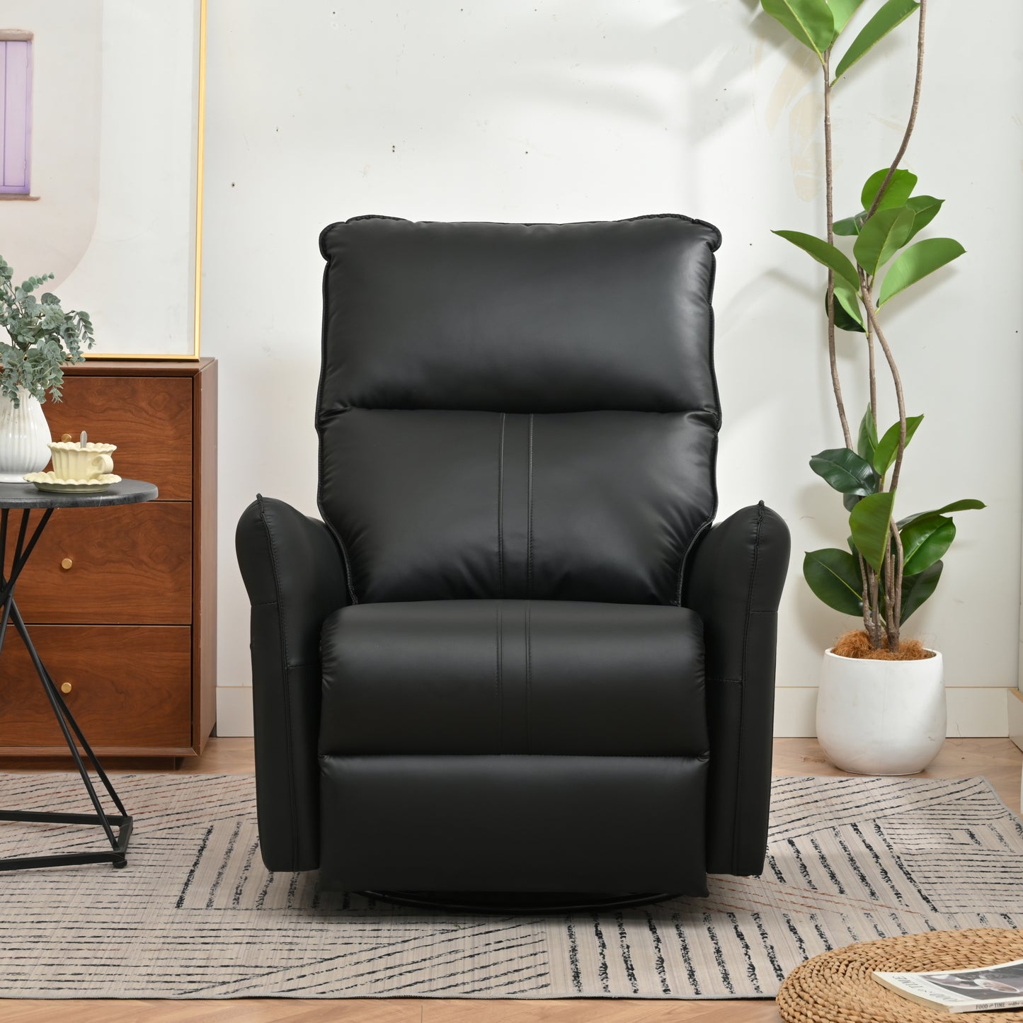 Power Swivel Rocker Recliner Chair for Adults, 270° Swivel Rocking Recliner Chair,Electric Small Recliners for Small Spaces, Single Sofa Recliner for Living Room, Bedroom,RV (Black+270°Swivel)