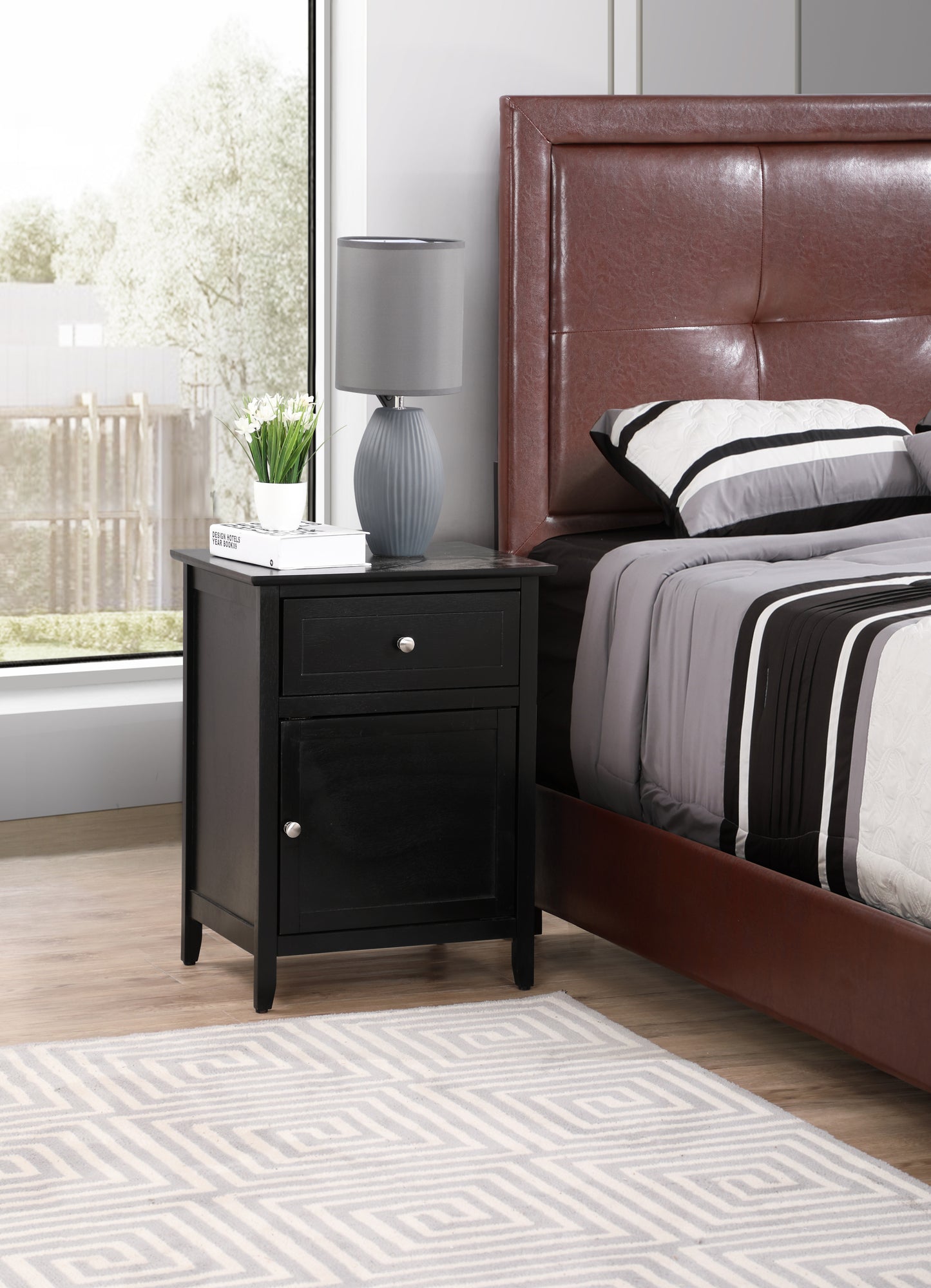 Stylish Transitional Black Nightstand For Bedrooms