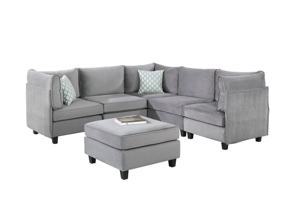 Zelmira 90" Gray Velvet 6Pc Modular Sectional Sofa