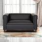 Black Broadway Faux Leather Loveseat Sofa for Living Room, Modern Décor Love Seat Mini Small Couches for Small Spaces and Bedroom with Solid Wood Frame