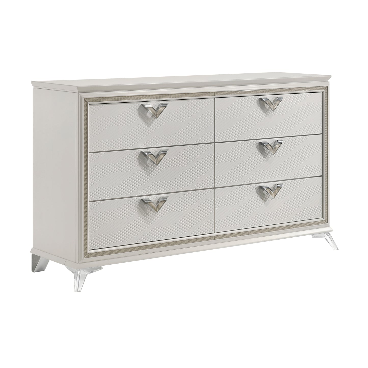 Antique White Finish Dresser of 6 Drawers Modern Luxury Bedroom Furniture 1pc