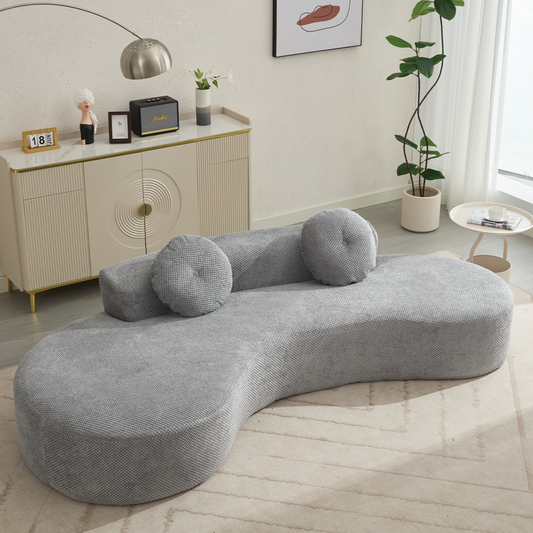 [NEW ARRIVED] [VIDEO PROVIDED]105.5''Curved Sofa, Modern Minimalist Sofa, Cloud Couch Sofa 3-4 Seater Couch with 2 Pillows,Bedroom,  No Assembly Required, Point-shaped corduroy,(Anti-Wrinkle) , Gray