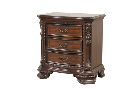 Traditional Style 3-Drawer Night stand With metal drawer pulls Made with Wood in Walnut
