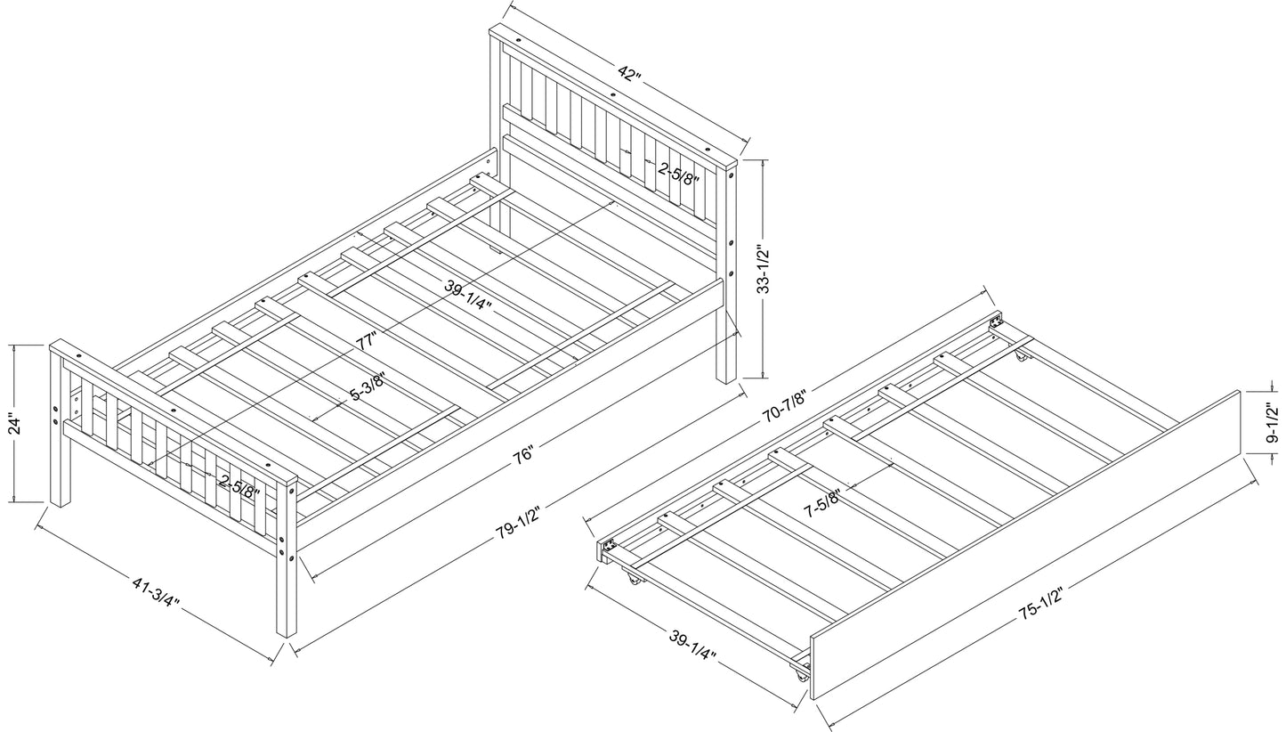 Twin Bed with Trundle, Platform Bed Frame with Headboard and Footboard, for Bedroom Small Living Space,No Box Spring Needed,Espresso(Old SKU:W50440557)