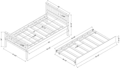 Twin Bed with Trundle, Platform Bed Frame with Headboard and Footboard, for Bedroom Small Living Space,No Box Spring Needed,Espresso(Old SKU:W50440557)