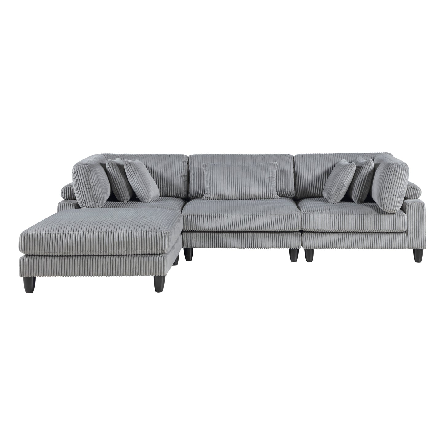 Living Room Furniture 4-Piece Modular Sectional Sofa Set Gray Corduroy Soft Cushion Pillows Solid Wood Legs