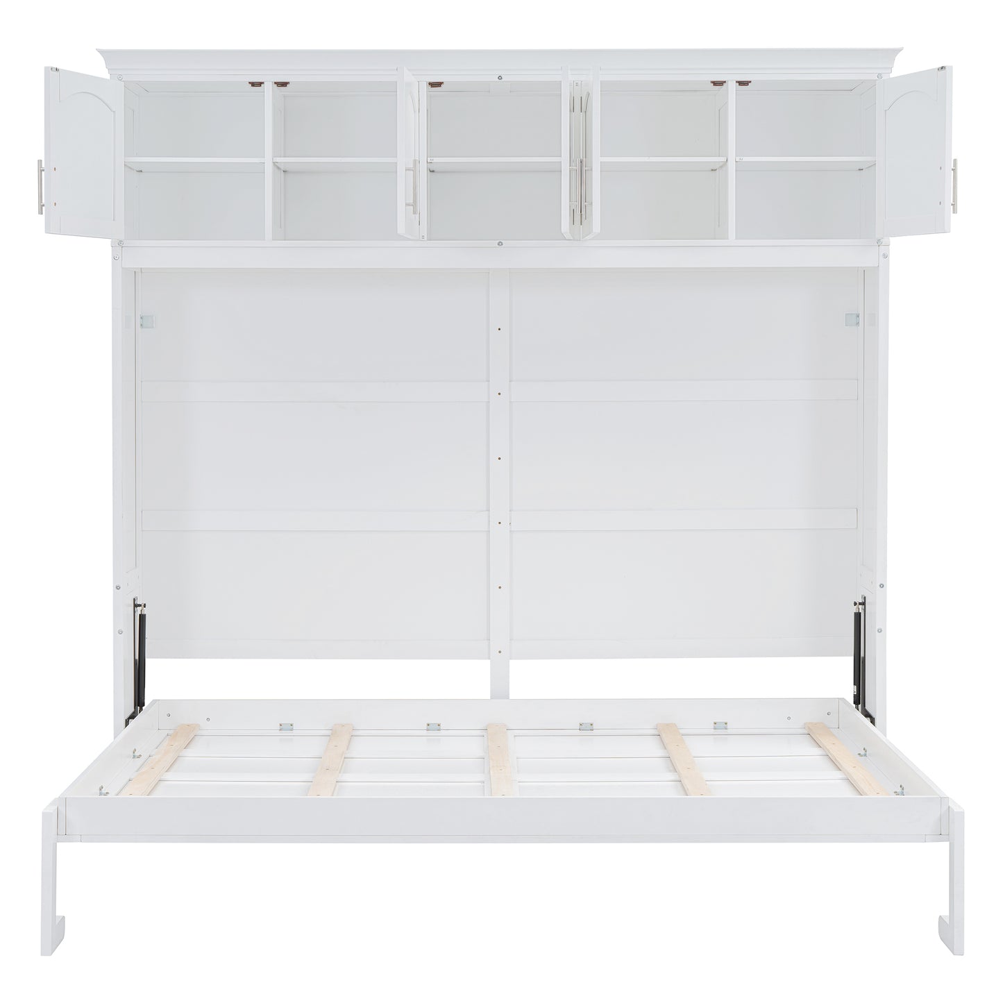 Full Size Murphy Bed Wall Bed with Top Cabinets,White