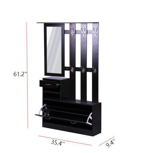 Three In One Combination Model Gate Cabinet with Shoe cabinet+Hang shelf+ Mirror,Black