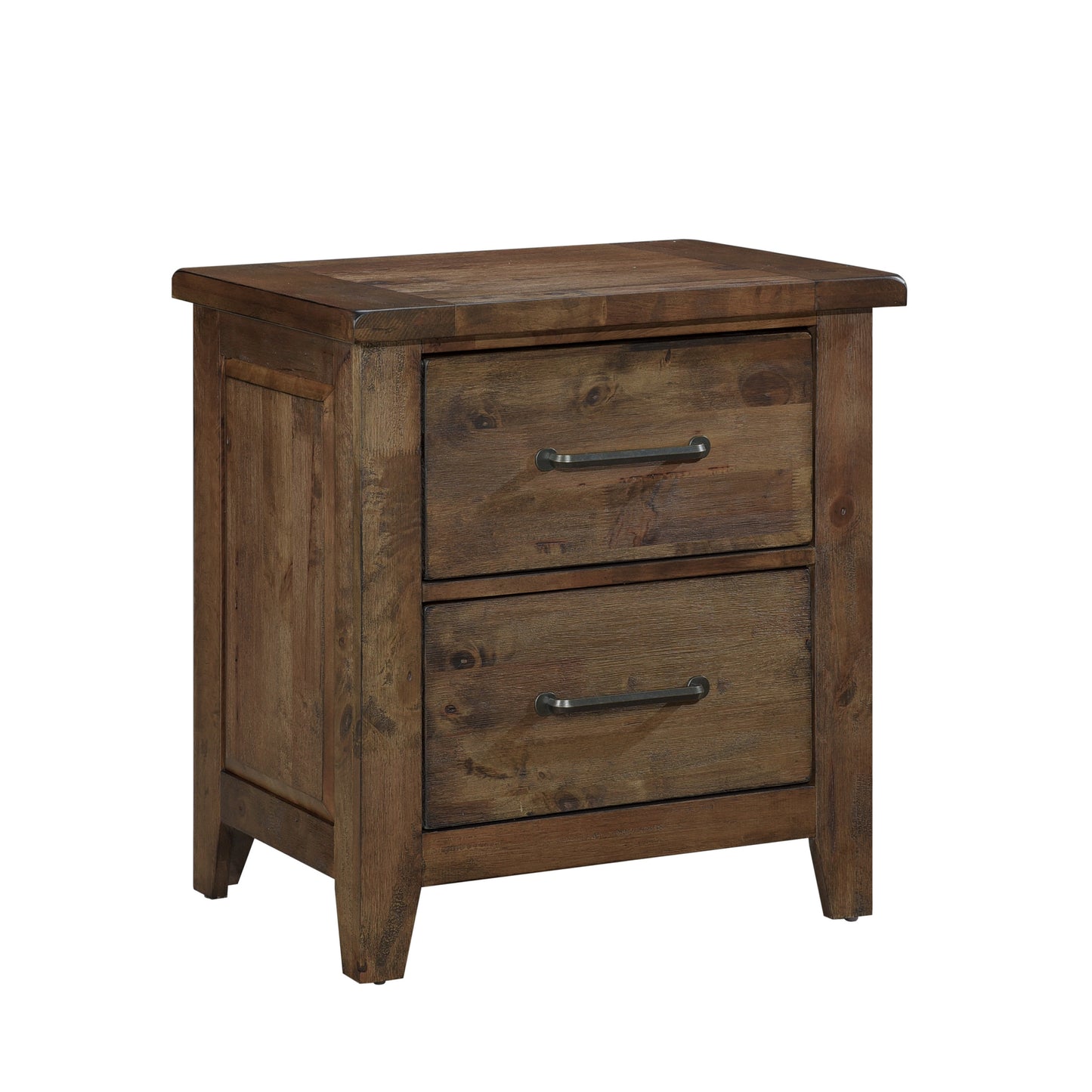 Classic Transitional Design Nightstand Burnished Finish Solid Rubberwood Bedroom Side Table Rustic Look Furniture