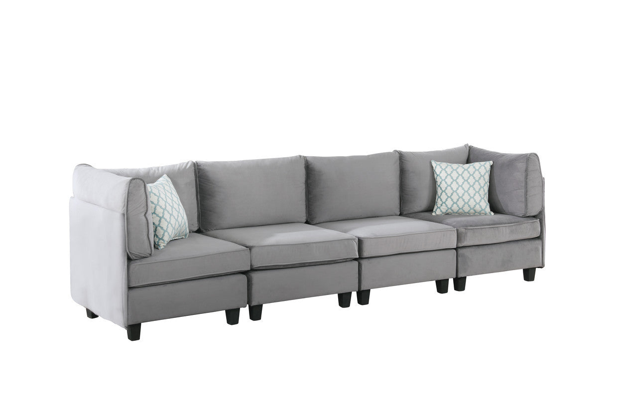 Zelmira 90" Gray Velvet 6Pc Modular Sectional Sofa