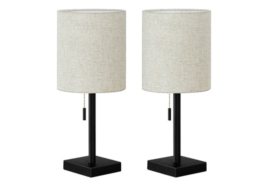 Lighting, Set Of 2, 17'h, Table Lamp, Usb Port Included, Black Metal, Beige Shade, Contemporary