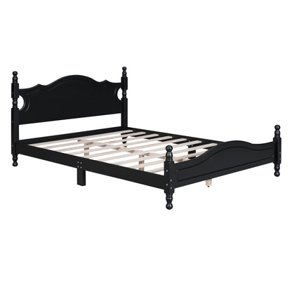 Queen Size Wood Platform Bed Frame,Retro Style Platform Bed with Wooden Slat Support,Black