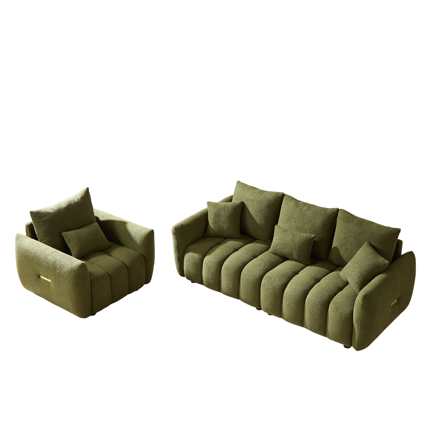 3 Seater + 1 Seater Combo Sofa Modern Living Room Sofa, Teddy Sofa, Wooden Frame, 4 Cushions, Apartment Sofa Furniture