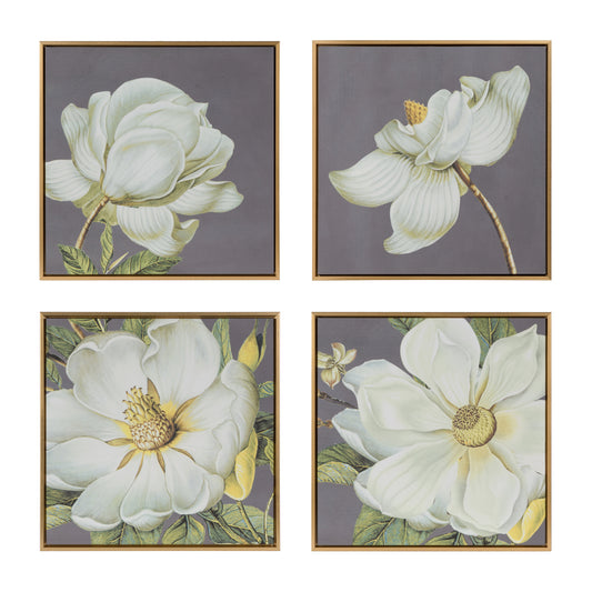 Set of 4 White and Gold Botanical Wall Art Prints, Home Decor for Living Room Dining Room Bedroom Hallway, 20” x 20”