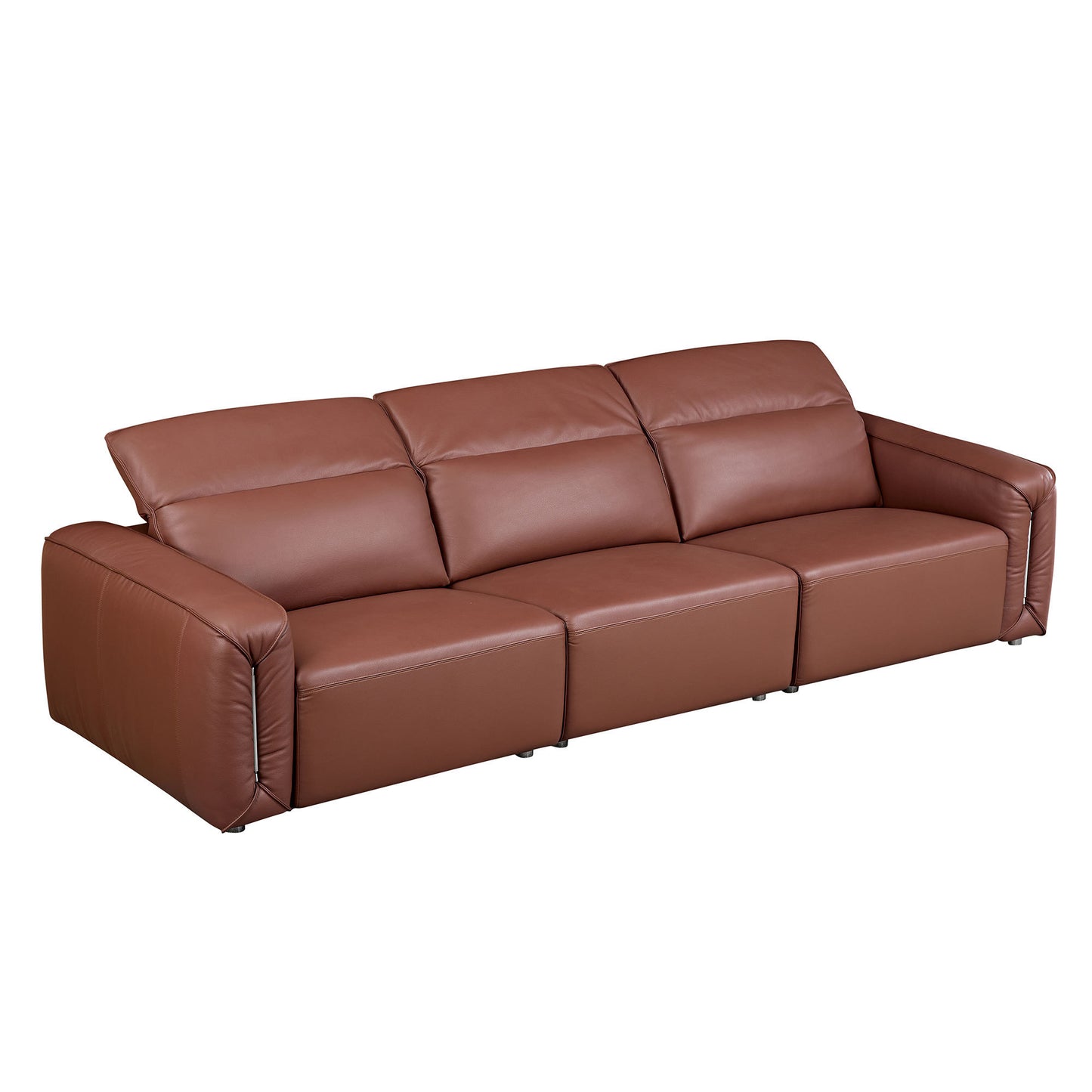 Modern Simple Line Design 3-Seater Leather Sofa for Living Room, Comfy Sofa Couch with Extra Deep Seats,Adjustable Headrests Couch,Brown