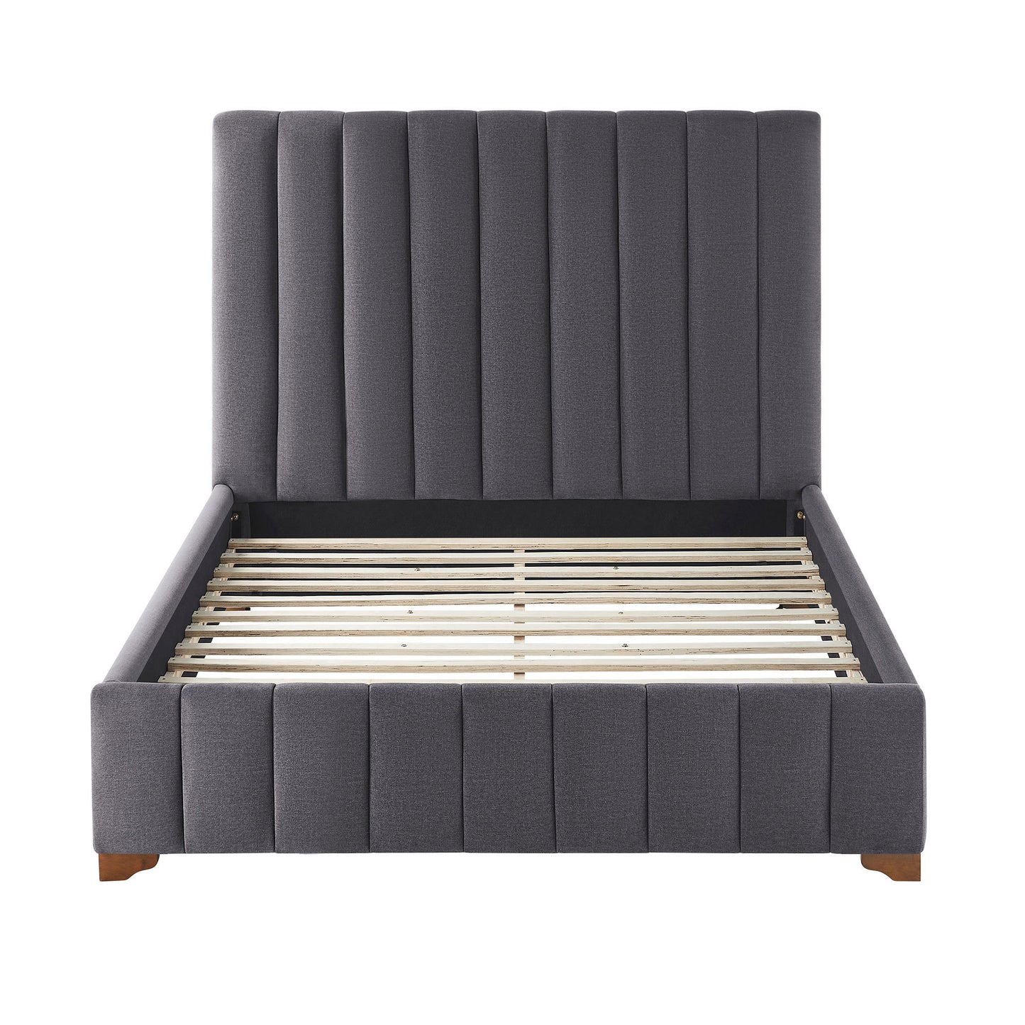 Full Size Modern Design Bed Frame Upholstered Queen Bed Frame Platform with Headboard Fabric Headboard Wooden Slats Support, No Box Spring Needed,Mattress Foundation,Dark Grey