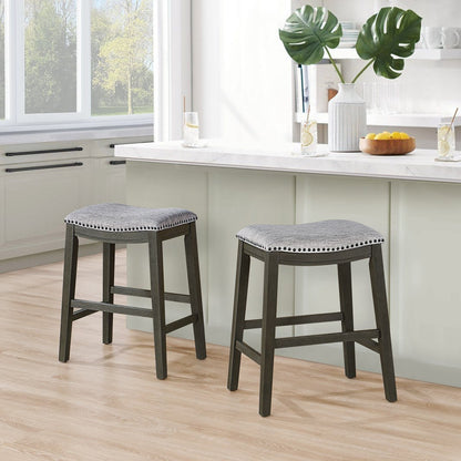 Saddle Stool  -25" Counter Stool, Gray/Light Gray Fabric, Set of 2