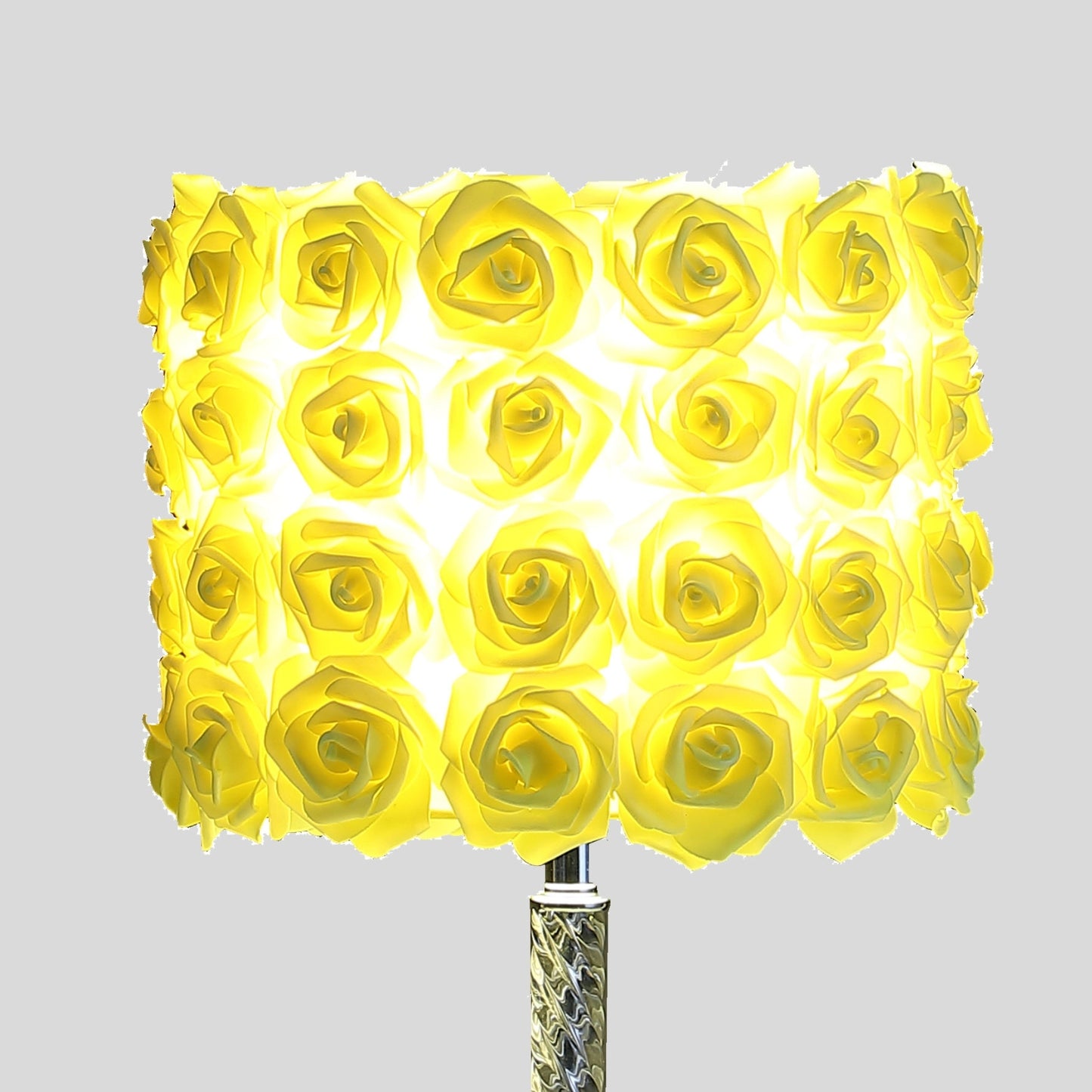 18.25" Yellow Roses in Bloom Acrylic / Metal Table Lamp