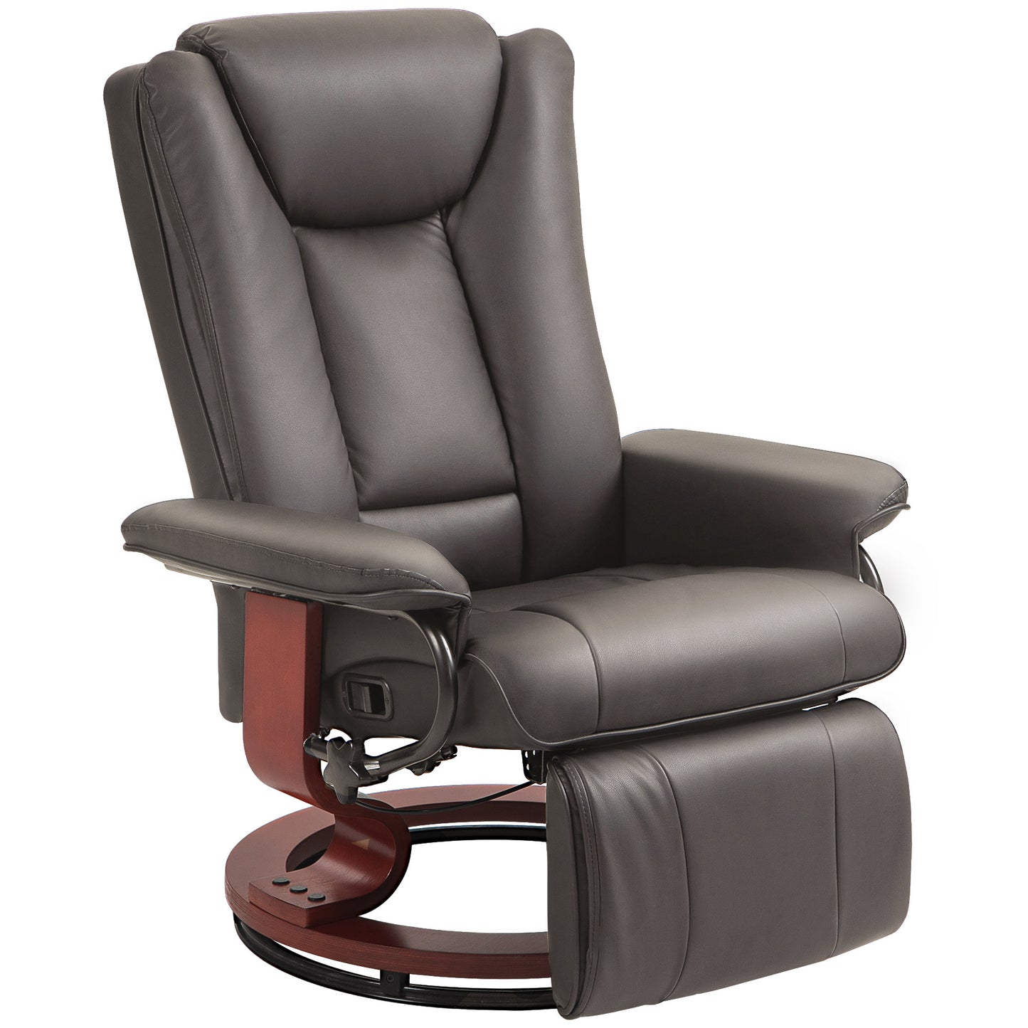 HOMCOM Manual Swivel Recliner Chair, PU Leather Reclining Chair with Footrest for Living Room, Brown