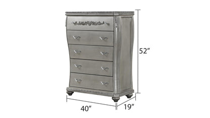 Destiny Traditional Style 5-Drawer Chest With metal drawer pulls Made with Wood in Silver