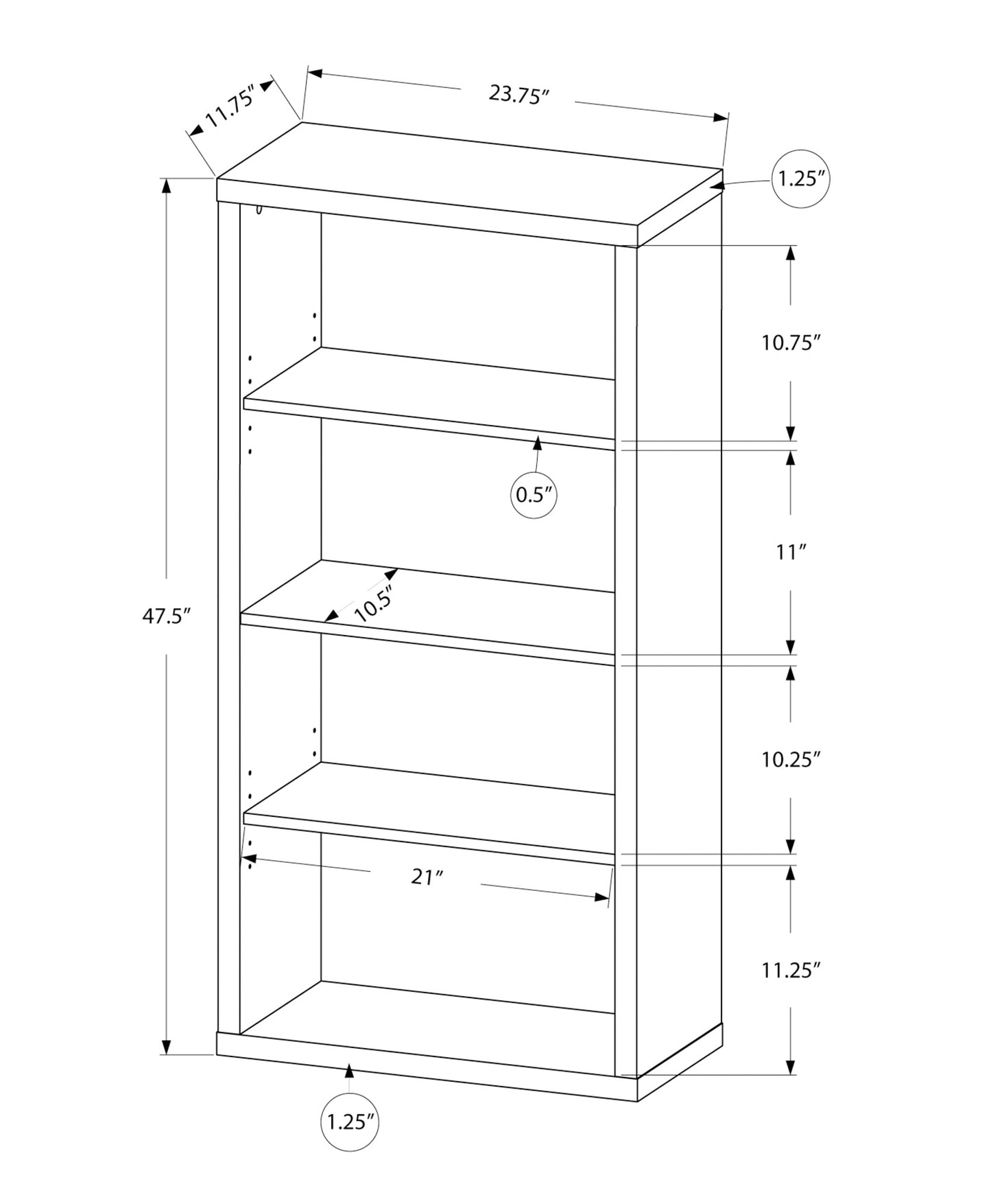 Bookshelf, Bookcase, Etagere, 5 Tier, 48"h, Office, Bedroom, Black And Grey Laminate, Contemporary, Modern