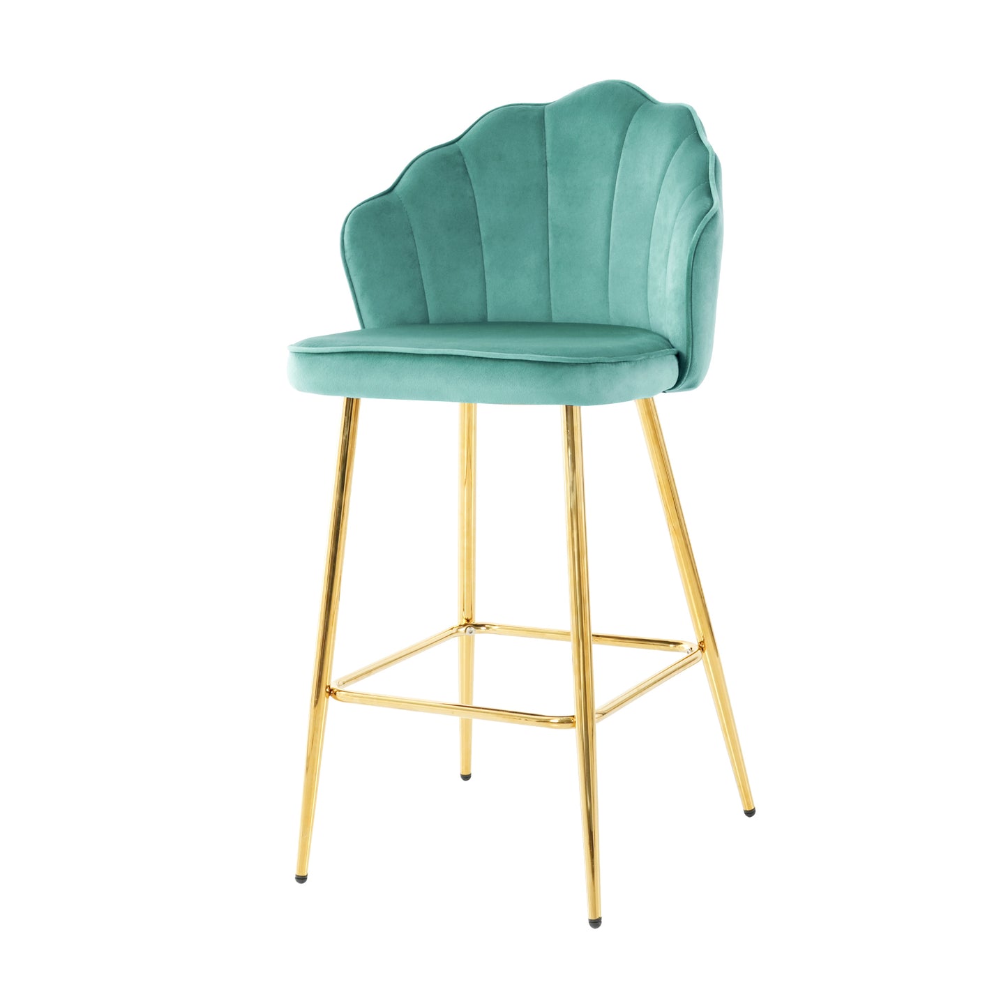 Shell shape green velvet bar chair, gold-plated metal chair legs, suitable for coffee shop, bar, restaurant (set of 2)