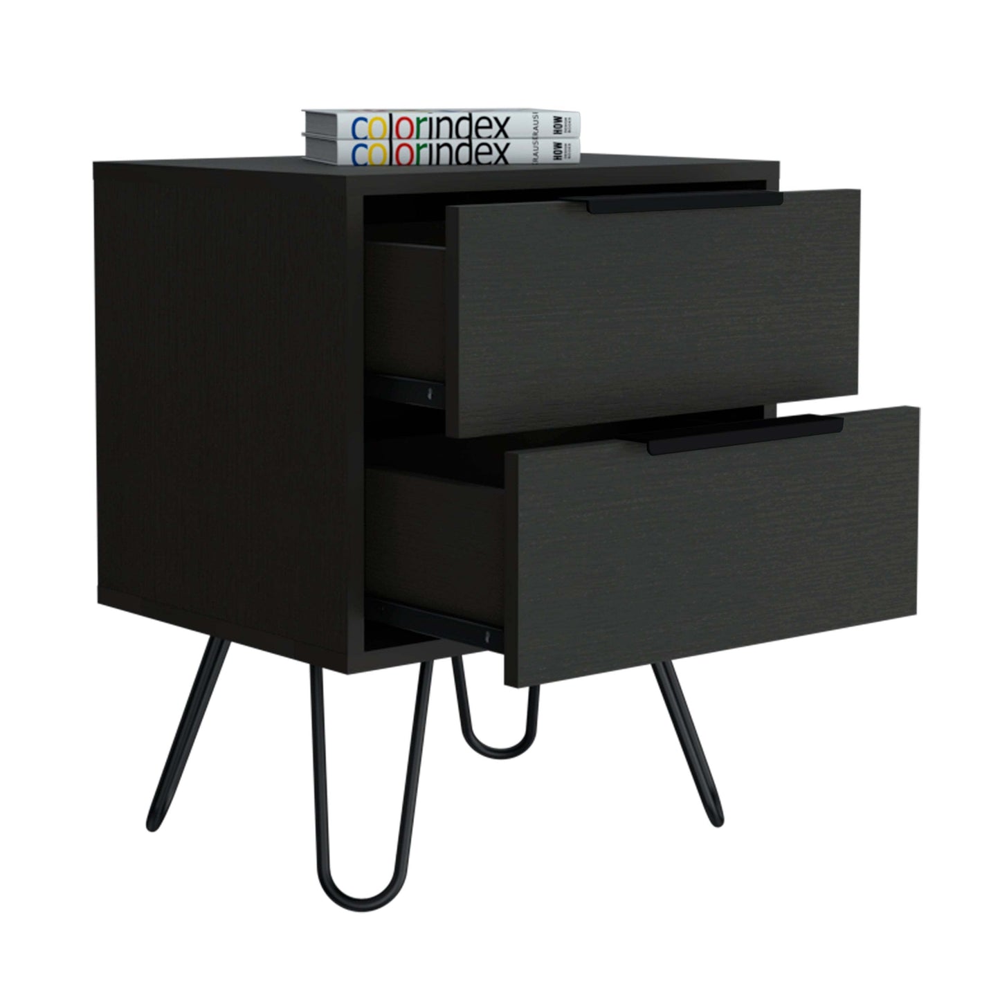 Nuvo Nightstand,Two Drawers, Hairpin Legs