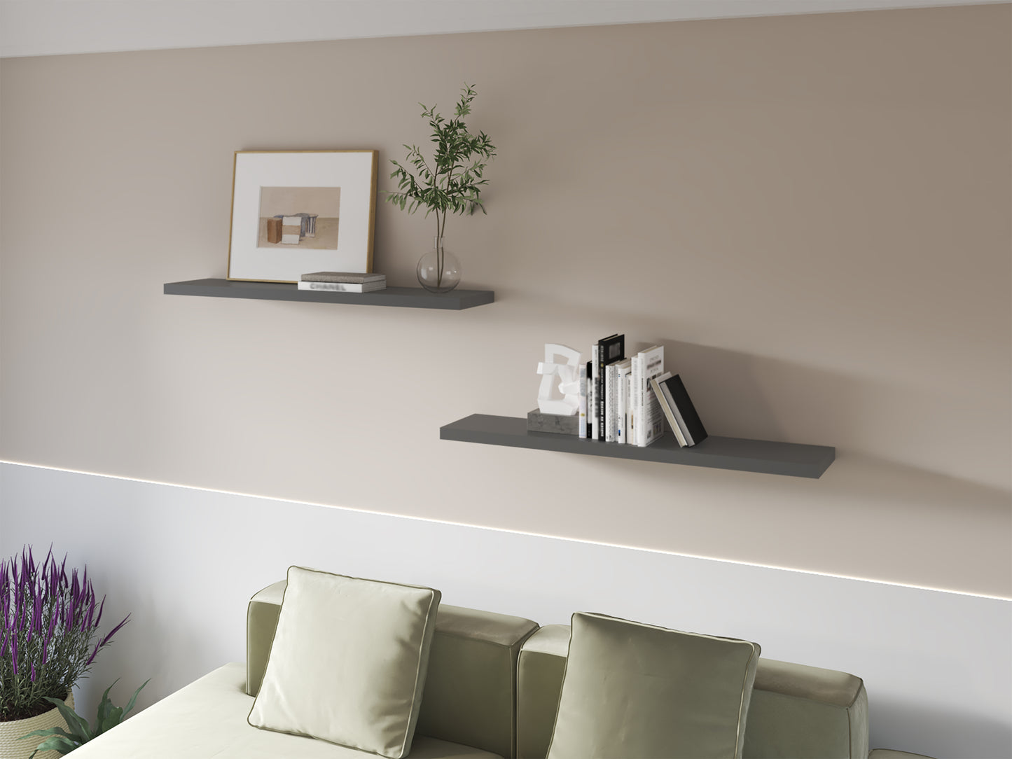 Greer Floating Shelf in Melamine x2, Grey