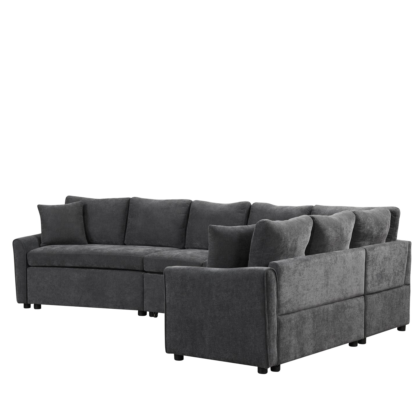 124.8"L-shaped Sofa Convertible Sofa Bed Pull Out Sofa Sleeper with Two Back Pillows, Two USB Ports and Two Power Sockets for Living Room, Gray (Old SKU:SG000890AAE)