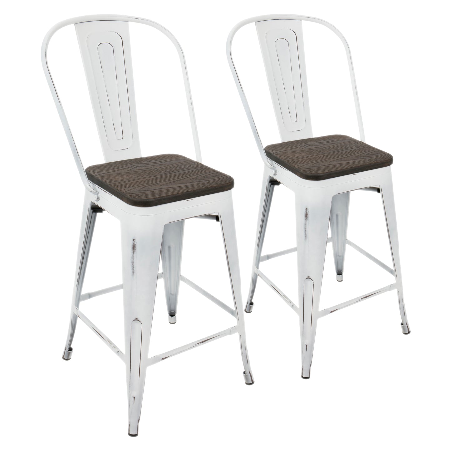 Oregon Industrial High Back Counter Stool in Vintage White and Espresso by LumiSource - Set of 2
