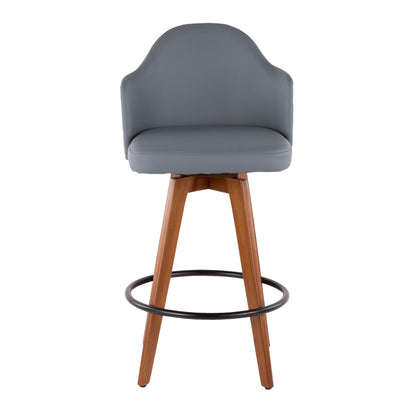 Ahoy Mid-Century Counter Stool in Walnut and Grey Faux Leather by LumiSource