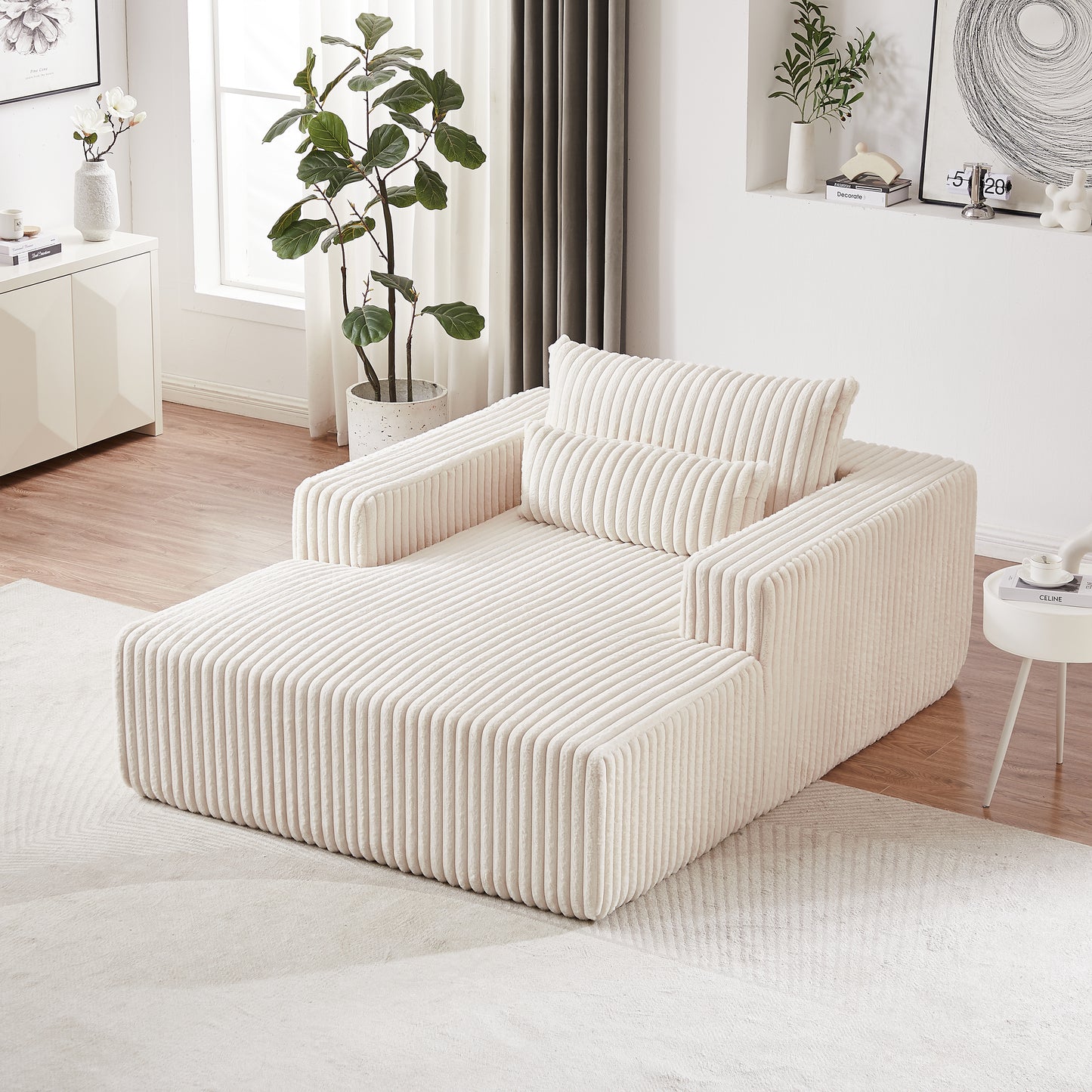 75-Inch Corduroy Sponge Sofa Lounge Chair,No Assembly Required,Fluffy Modern Sleeper Chair for Indoor Living Room Bedroom