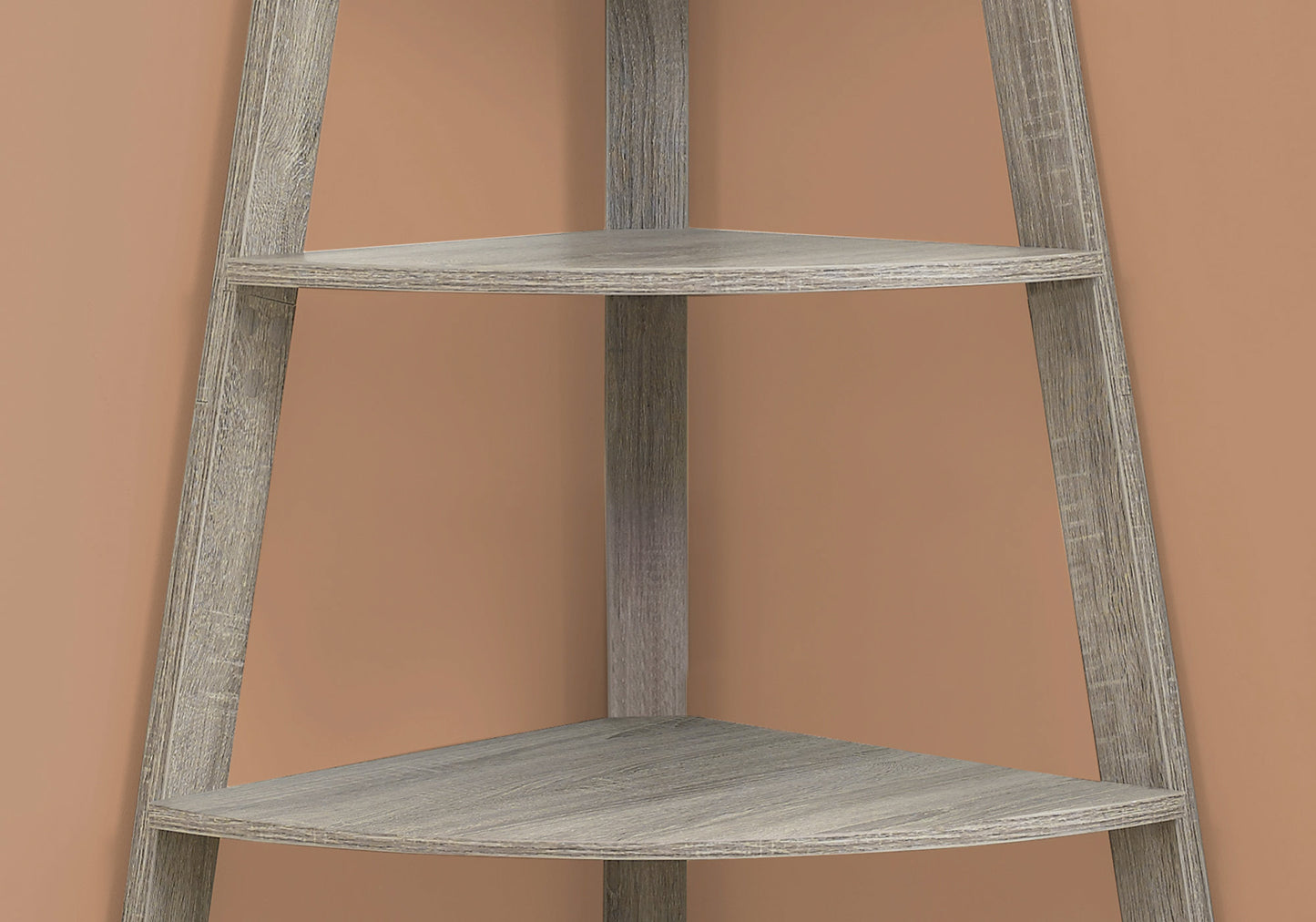 Bookshelf, Bookcase, Etagere, Corner, 4 Tier, 60"h, Office, Bedroom, Brown Laminate, Contemporary, Modern