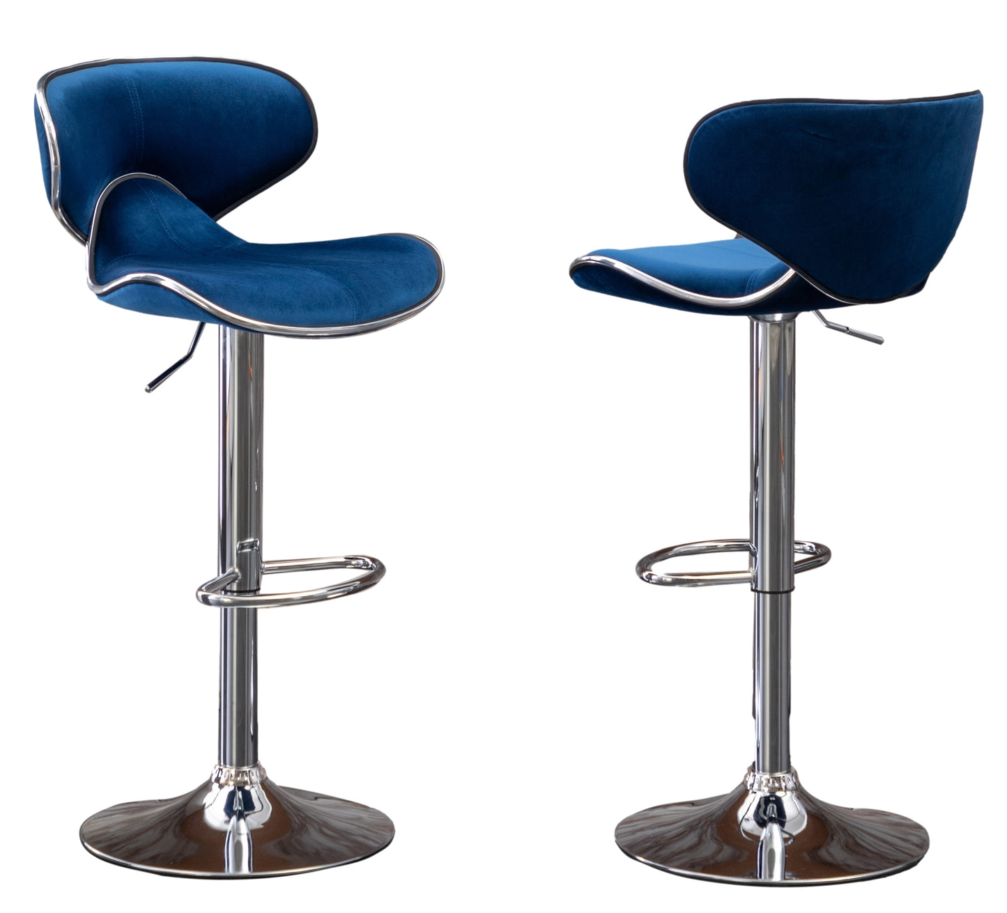 Masaccio Velvet Upholstered Adjustable Swivel Barstool, Set of 2, Blue