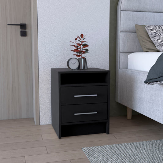 Greter 24"  Two-Drawer Night Stand  With open shelf Black