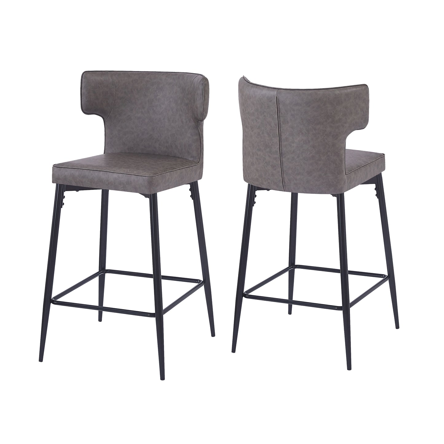 28inch Counter Height Bar Stools Set of 2, Modern Bar Upholstered Chairs with PU Leather, Metal Footrest and Frame for Kitchen Island, Bar Table, Dining Room, Gray