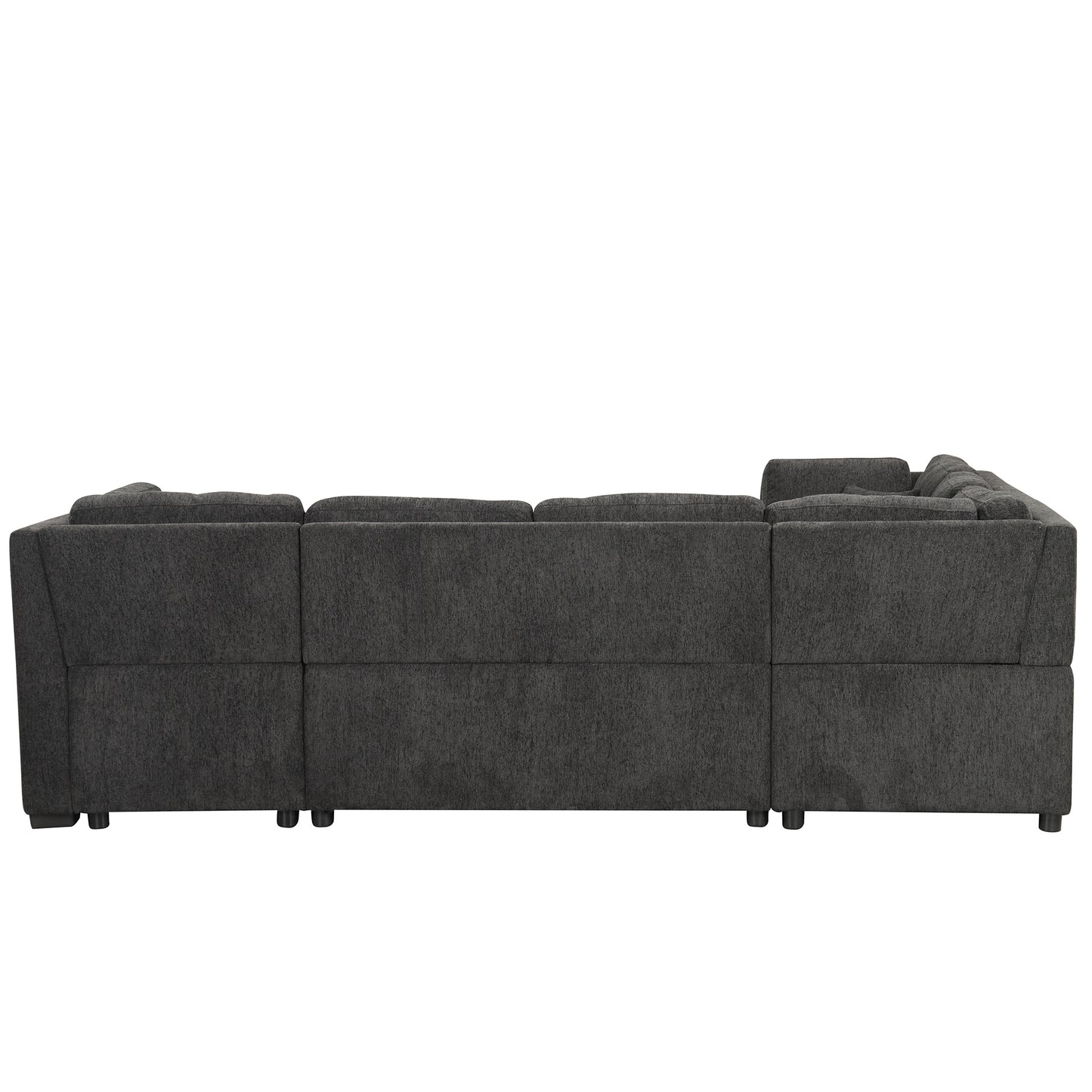 108.6" U-shaped Sectional Sofa Pull out Sofa Bed with Two USB Ports, Two Power Sockets, Three Back Pillows and a Storage Chaise for Living Room, Black