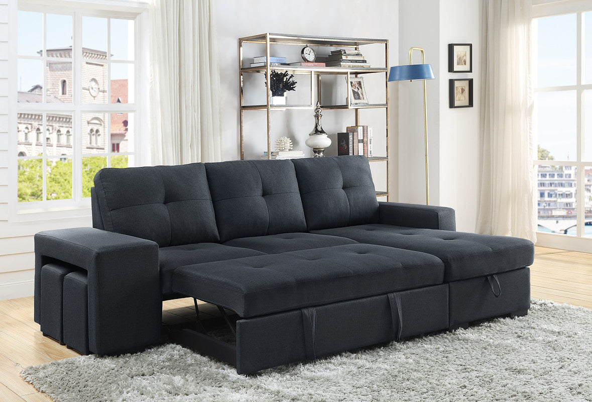 Lucas 97" Dark Gray Linen Sleeper Sectional Sofa with Reversible Storage Chaise