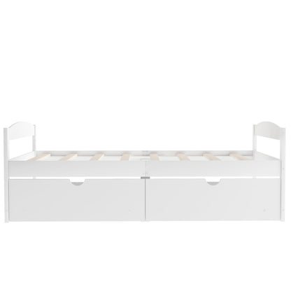 Twin size platform bed, with two drawers, white