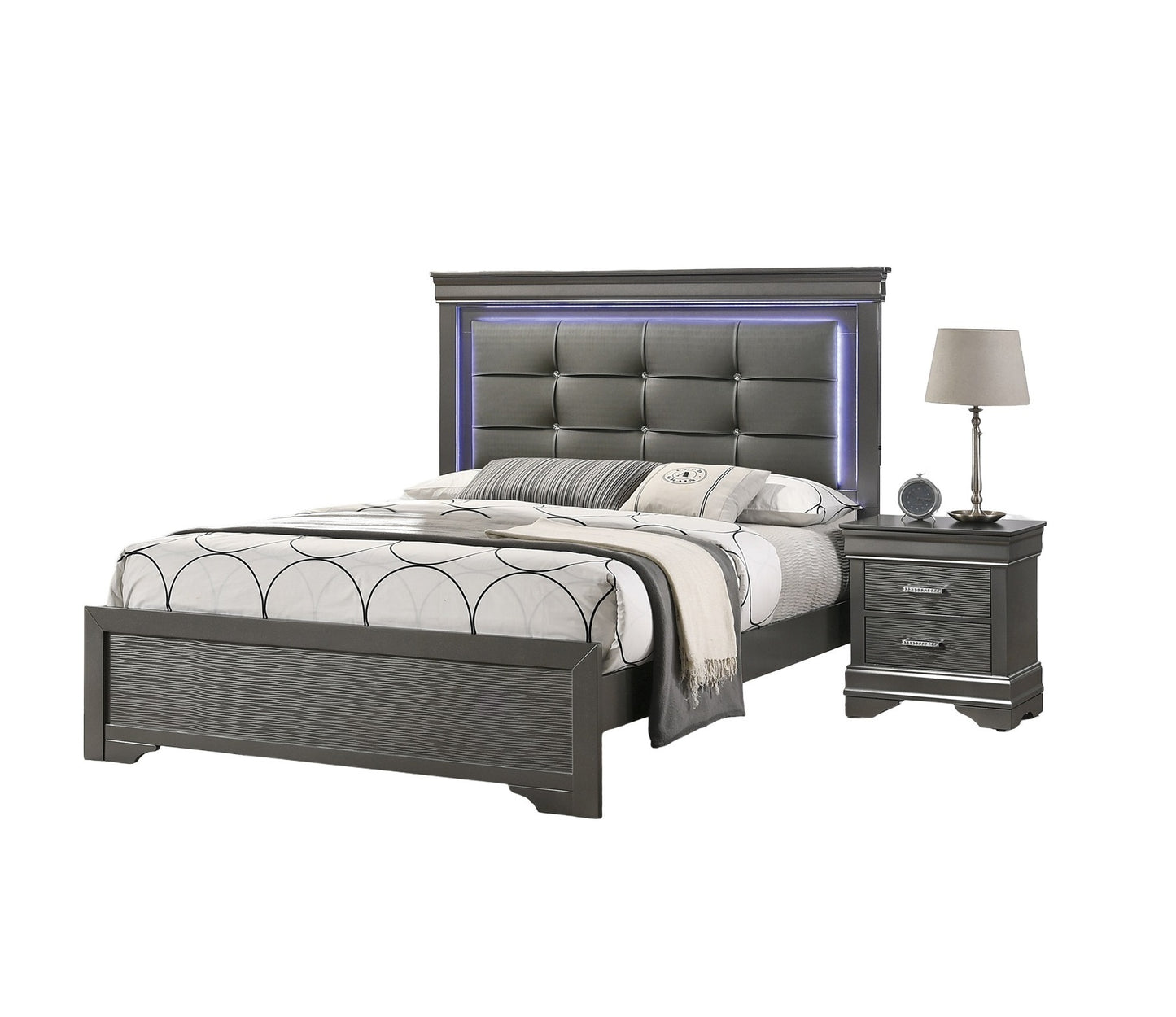 Modern Grey Transitional Wooden Nightstand Bedside Table 2x Drawers Bedroom Furniture