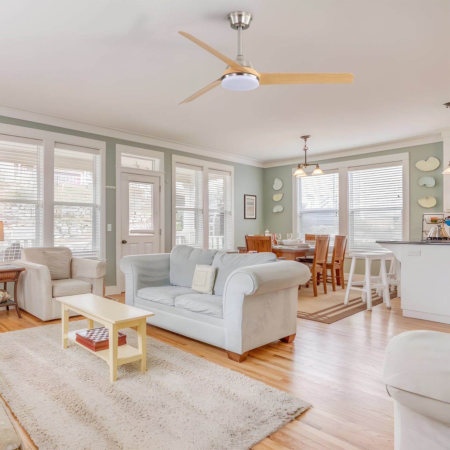 52 Inch Ceiling Fan with 22W LED Light and Remote Control 5 ABS Blades for Living Room