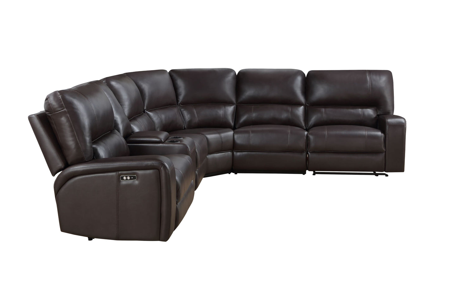 Saul Espresso Faux Leather Power Recliner Sectional Sofa w/ USB Port & Cupholder Console