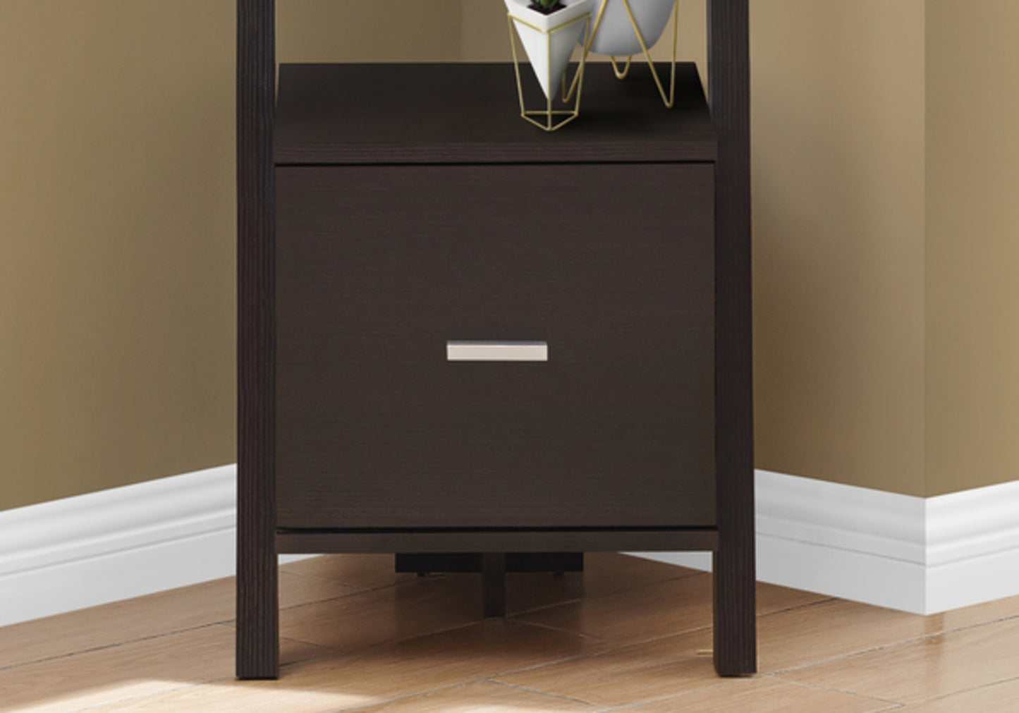 Bookshelf, Bookcase, Etagere, Corner, Ladder, 69"h, Office, Bedroom, Brown Laminate, Contemporary, Modern