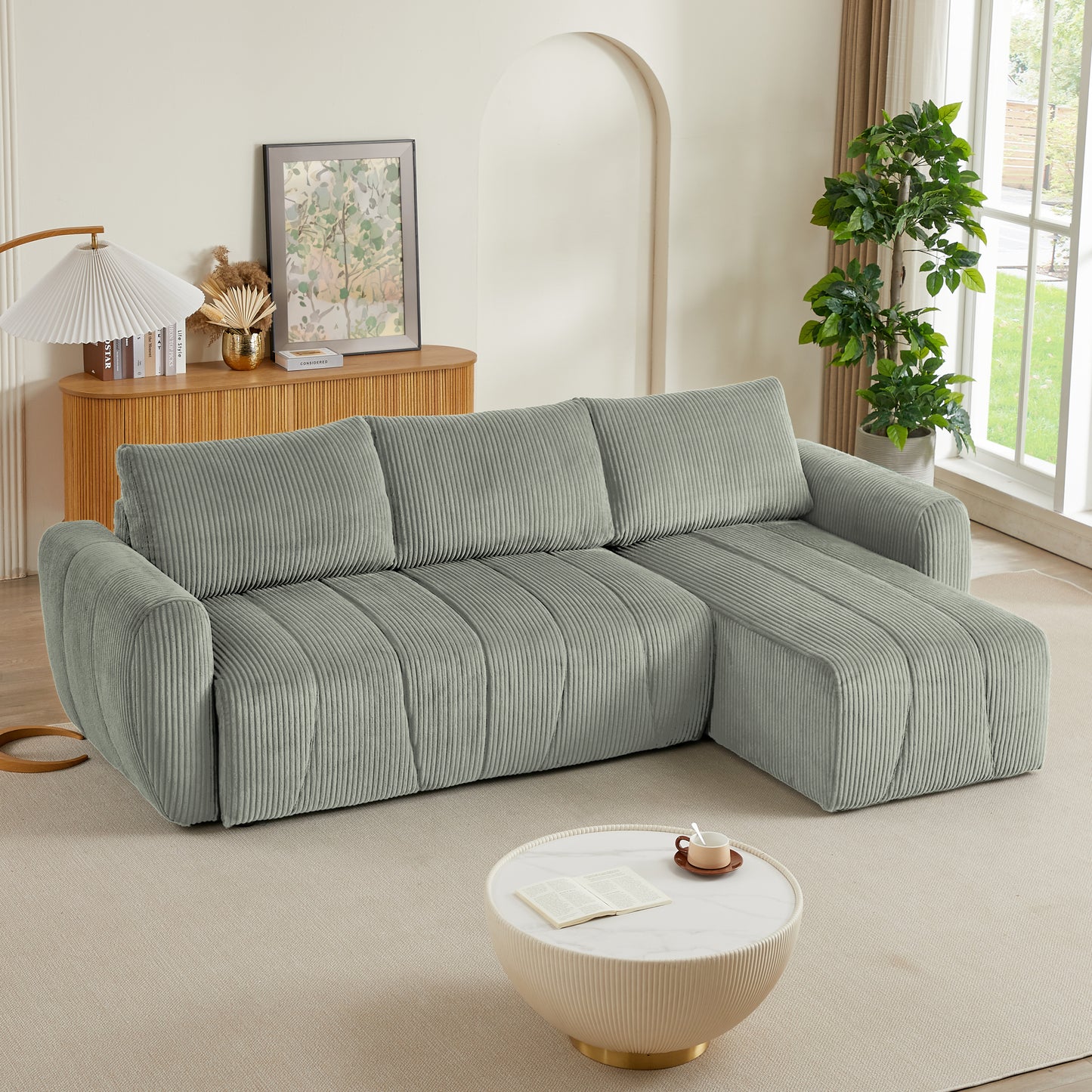 Convertible Sectional Sofa Couch,  Modern Fabric 3 Seater L-Shaped Couch for Living Room, Apartment, Office, Small Space