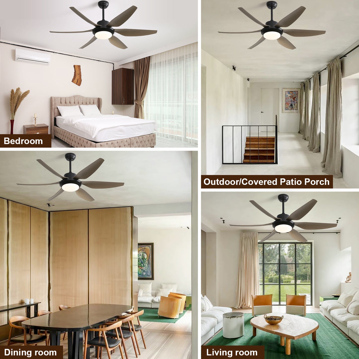 54 Inch Indoor Ceiling Fan With Dimmable Led Light ABS Blades Remote Control Reversible DC Motor For Living Room